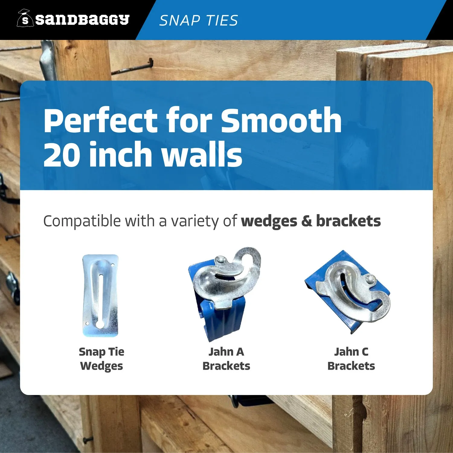 20" x 8 ¼" Standard Snap Ties For Concrete Forms (Long End) - 1" Plastic Cones