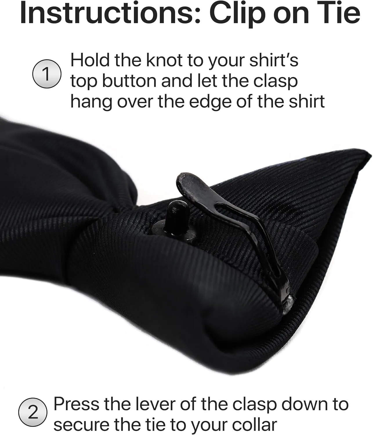boxed-gifts Clip on Ties for Men - Premium Black Solid Color Clip on Tie