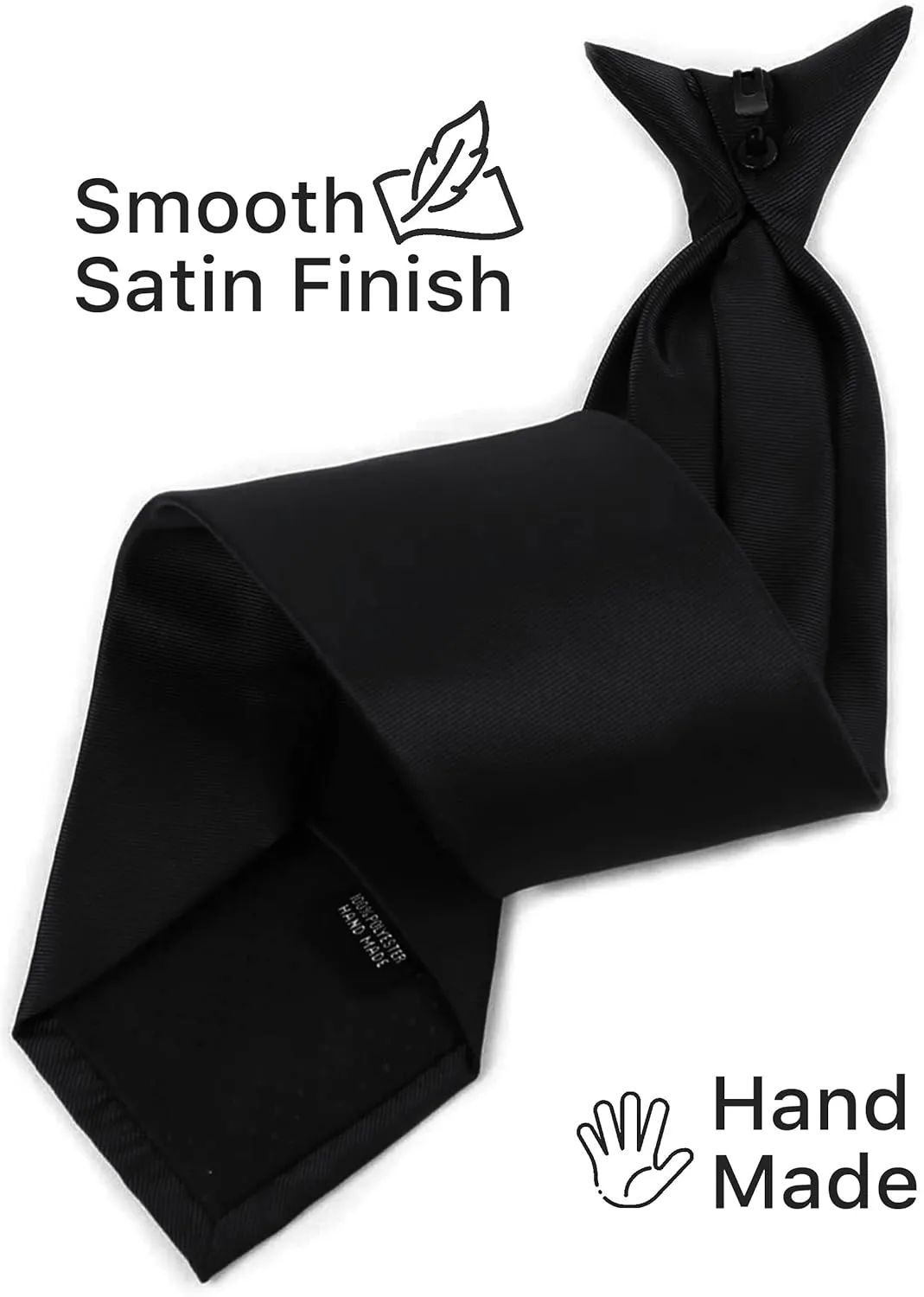 boxed-gifts Clip on Ties for Men - Premium Black Solid Color Clip on Tie