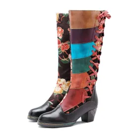 CrazycatZ Womens Leather  Knee High Boots Patterned Long Boots Vintage Boots Multi Color