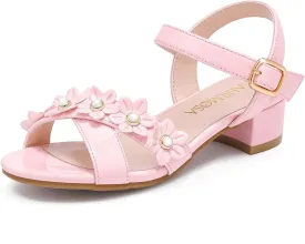 Girls Sandals Kids Heels Open Toe Ankle Strap Dress Shoes Flower Wedding Party for Toddler Little Big Kid