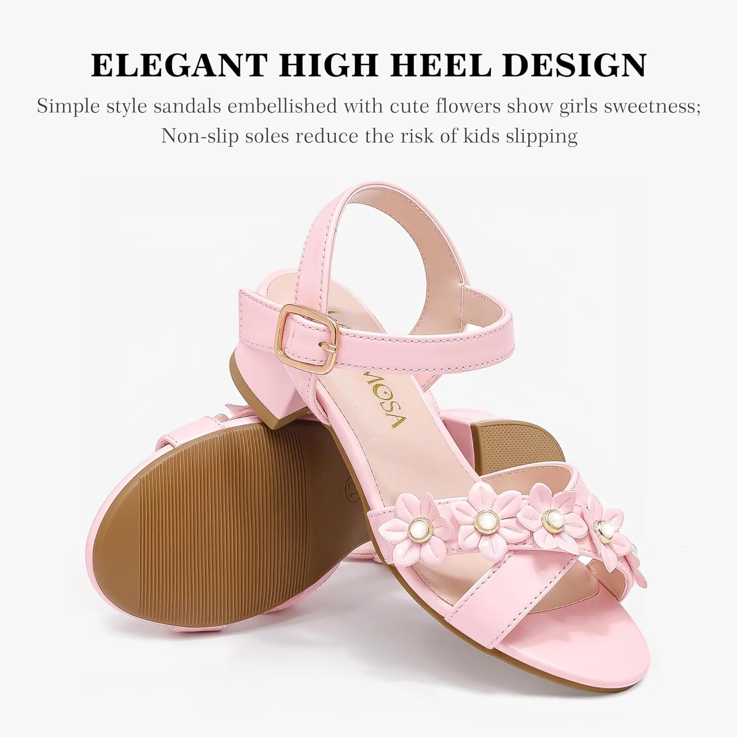 Girls Sandals Kids Heels Open Toe Ankle Strap Dress Shoes Flower Wedding Party for Toddler Little Big Kid