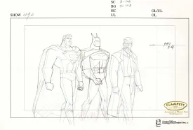 Justice League Unlimited Original Production Drawing: Superman, Batman, and Emil Hamilton