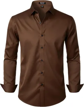 Men's Stretch Wrinkle Free Dress Shirts Formal Wedding Prom Long Sleeve Button Down Shirt