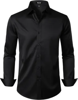 Men's Stretch Wrinkle Free Dress Shirts Formal Wedding Prom Long Sleeve Button Down Shirt