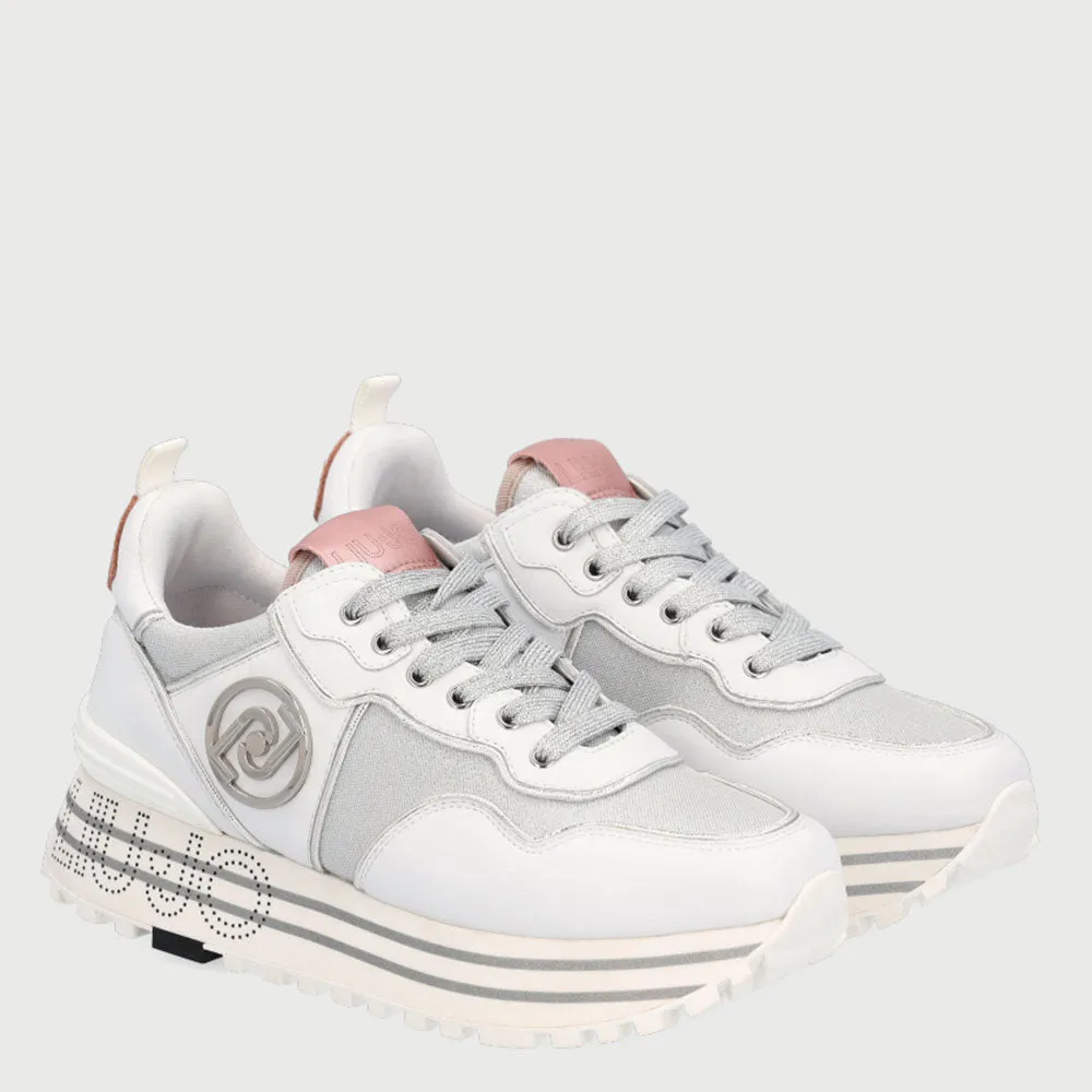 Scarpe Donna LIU JO Sneakers in Pelle Bianco e Mesh Silver con Logo