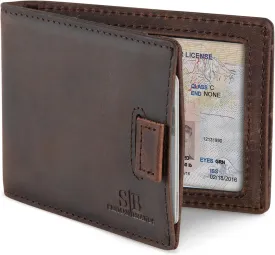 SERMAN BRANDS RFID Blocking Slim Money Clip Wallet ?C Leather Bifold Front Pocket Minimalist Mens Wallet with Money Clip for Men, Small Credit Card Holder Wallet - Travel Wallet with Gift Box