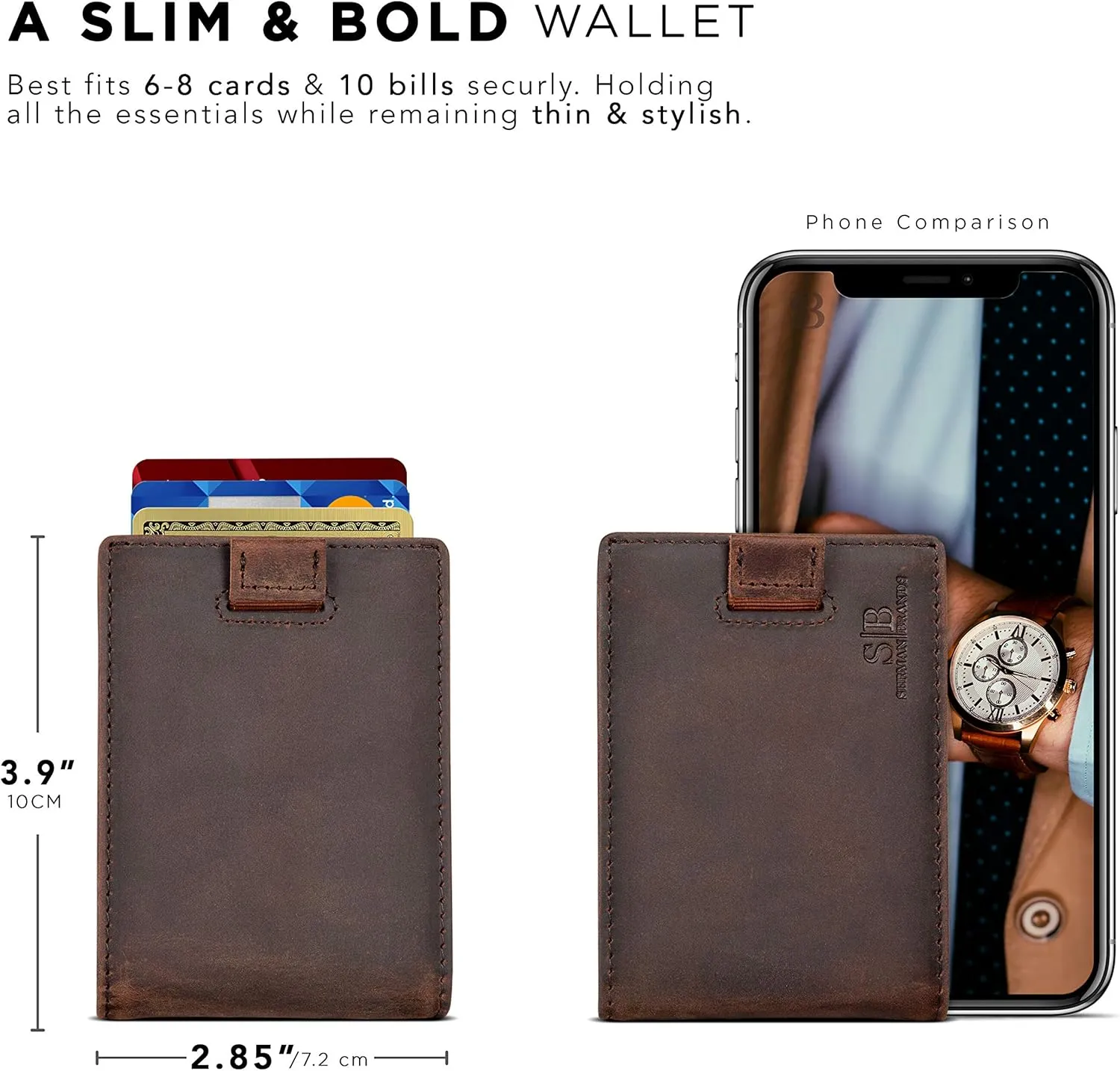 SERMAN BRANDS RFID Blocking Slim Money Clip Wallet ?C Leather Bifold Front Pocket Minimalist Mens Wallet with Money Clip for Men, Small Credit Card Holder Wallet - Travel Wallet with Gift Box