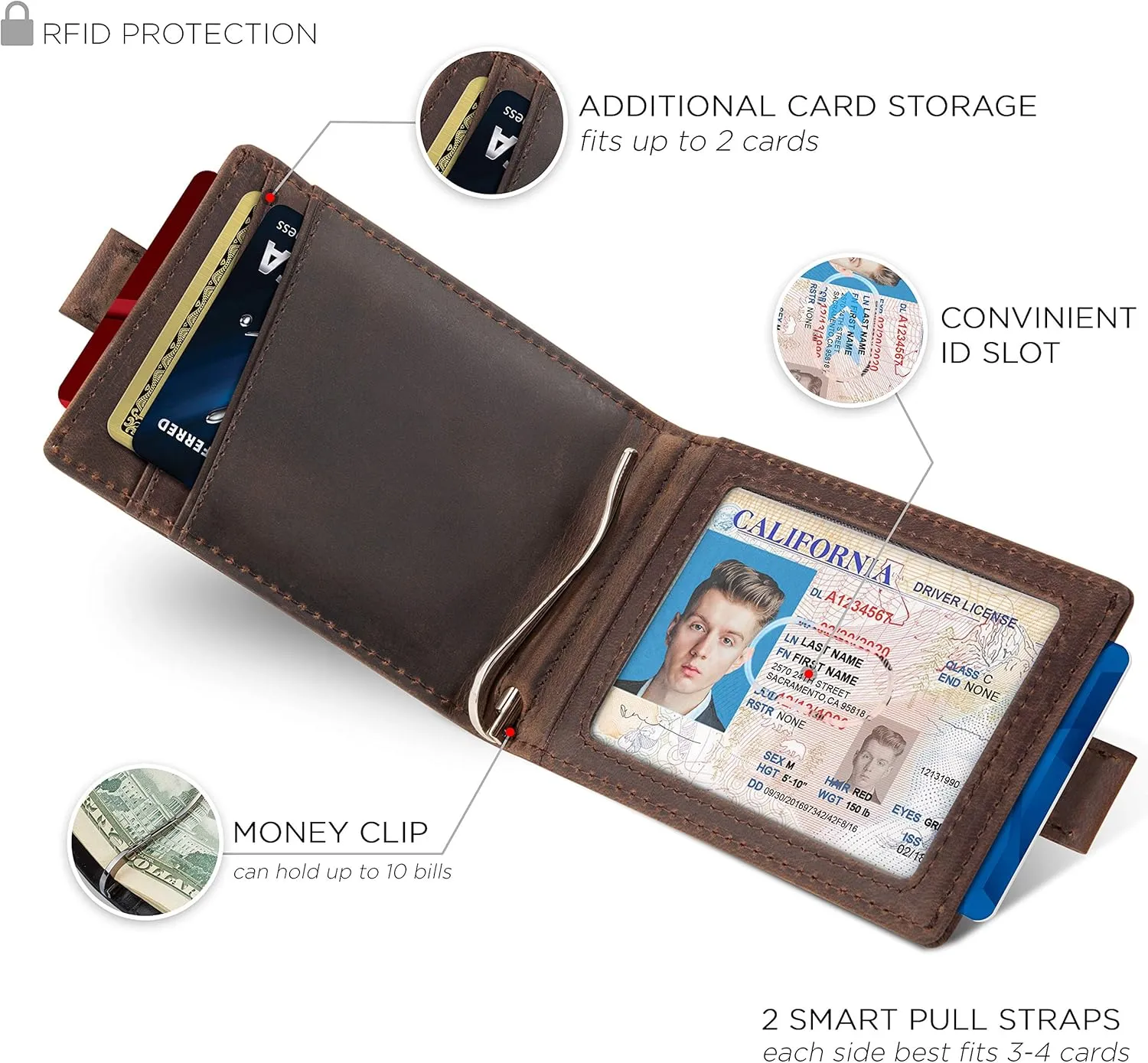SERMAN BRANDS RFID Blocking Slim Money Clip Wallet ?C Leather Bifold Front Pocket Minimalist Mens Wallet with Money Clip for Men, Small Credit Card Holder Wallet - Travel Wallet with Gift Box