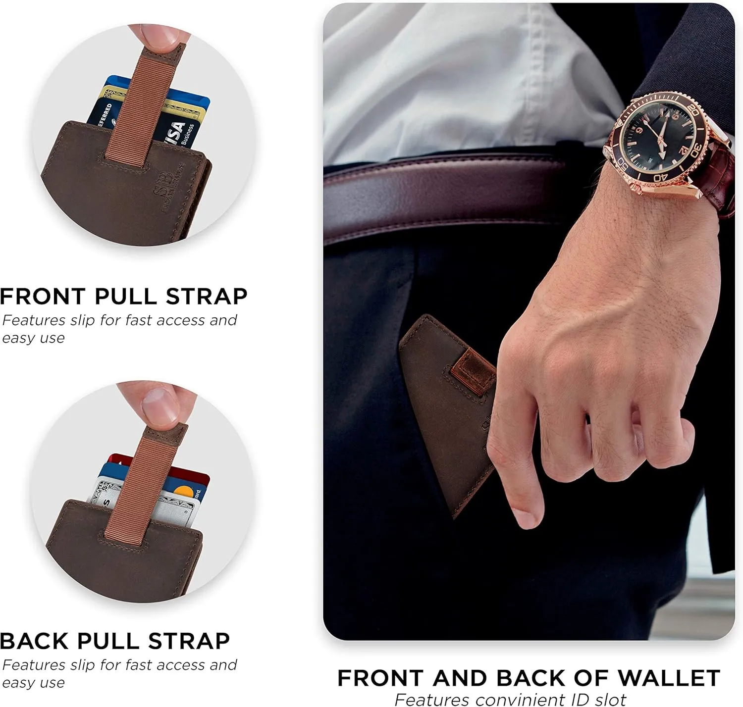 SERMAN BRANDS RFID Blocking Slim Money Clip Wallet ?C Leather Bifold Front Pocket Minimalist Mens Wallet with Money Clip for Men, Small Credit Card Holder Wallet - Travel Wallet with Gift Box