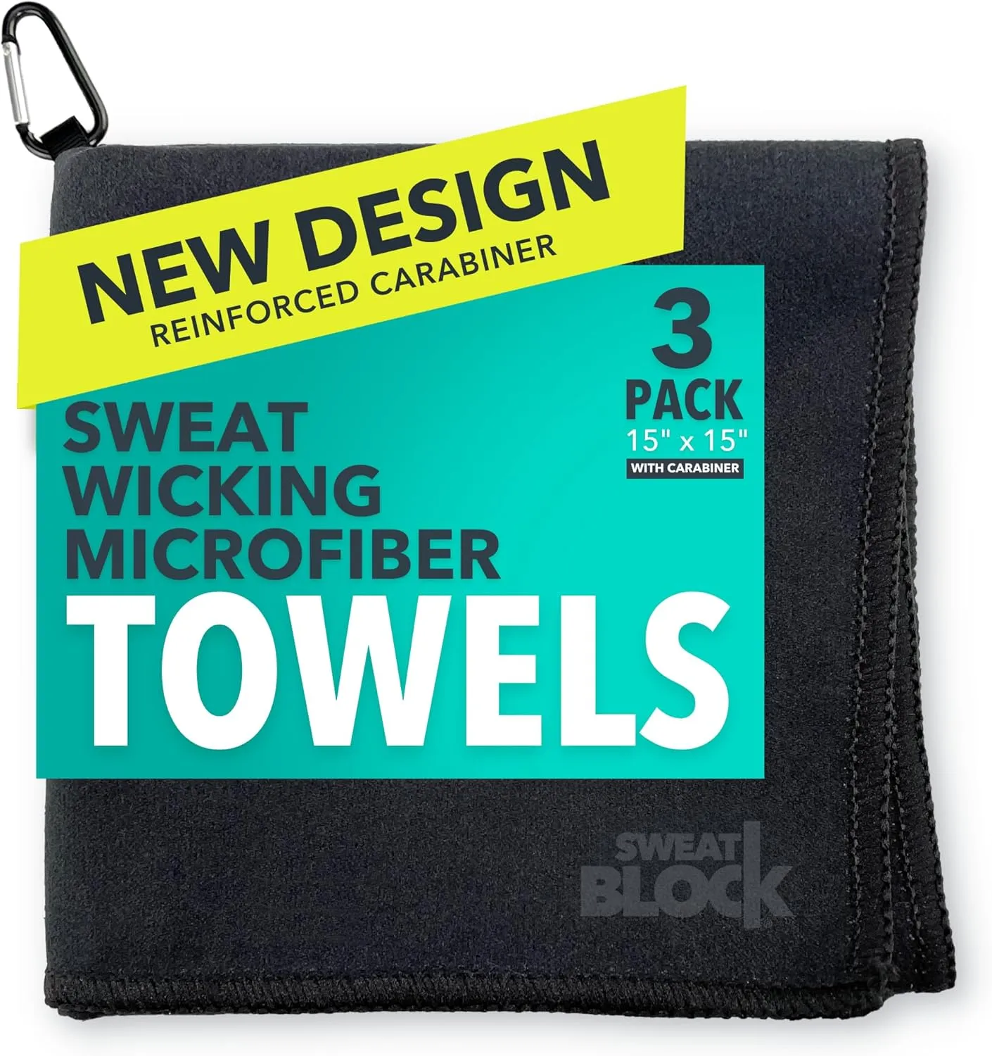 SweatBlock Microfiber Sweat Absorbing Handkerchiefs for Face Hands and Body 15x15 Inch 3 Pack Black Reusable and Machine Washable Towels for Gym Sports Workouts Travel or Daily Use for Men and Women