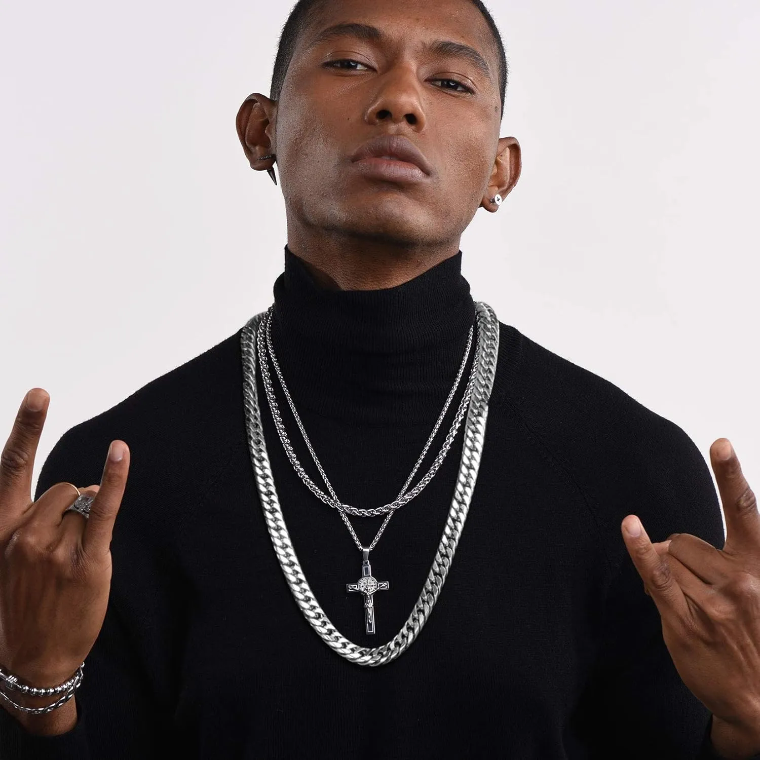 U7 Diamond Cut Miami Cuban Link Chain for Men Women Stainless Steel Curb Chain Necklace, Cool Hip Hop Jewelry Silver/Black/18K Gold Plated Chains, Width 3/6/9/12mm,18/20/22/24/26/28/30 Inch