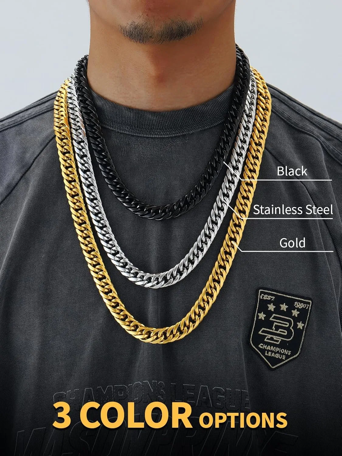 U7 Diamond Cut Miami Cuban Link Chain for Men Women Stainless Steel Curb Chain Necklace, Cool Hip Hop Jewelry Silver/Black/18K Gold Plated Chains, Width 3/6/9/12mm,18/20/22/24/26/28/30 Inch