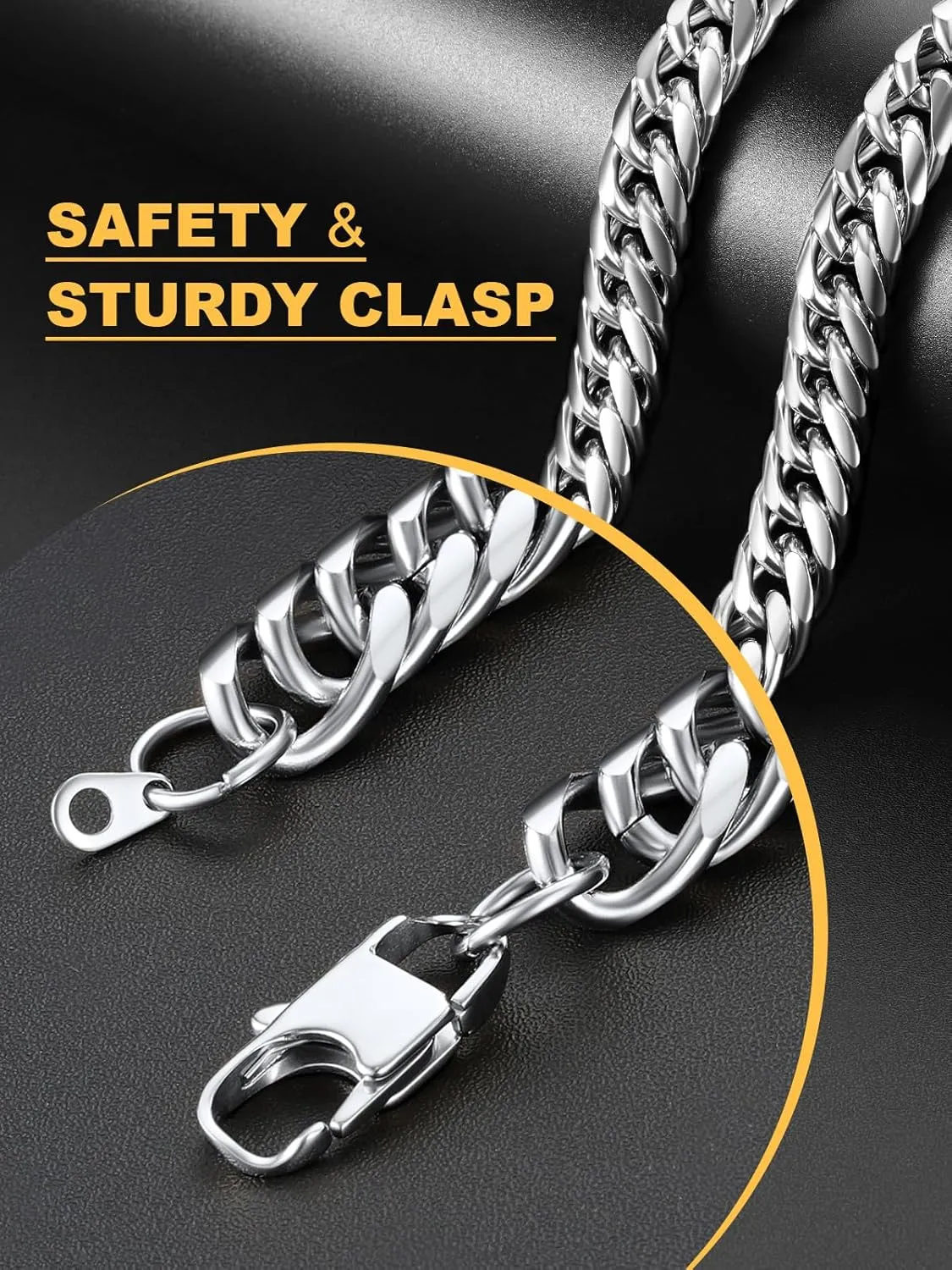 U7 Diamond Cut Miami Cuban Link Chain for Men Women Stainless Steel Curb Chain Necklace, Cool Hip Hop Jewelry Silver/Black/18K Gold Plated Chains, Width 3/6/9/12mm,18/20/22/24/26/28/30 Inch